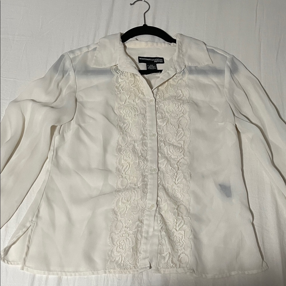 Norton McNaughton Petites Lace Button-Up Blouse